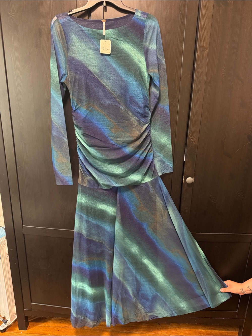 Free people- Iridescent Blue-Green Long Sleeve Dress